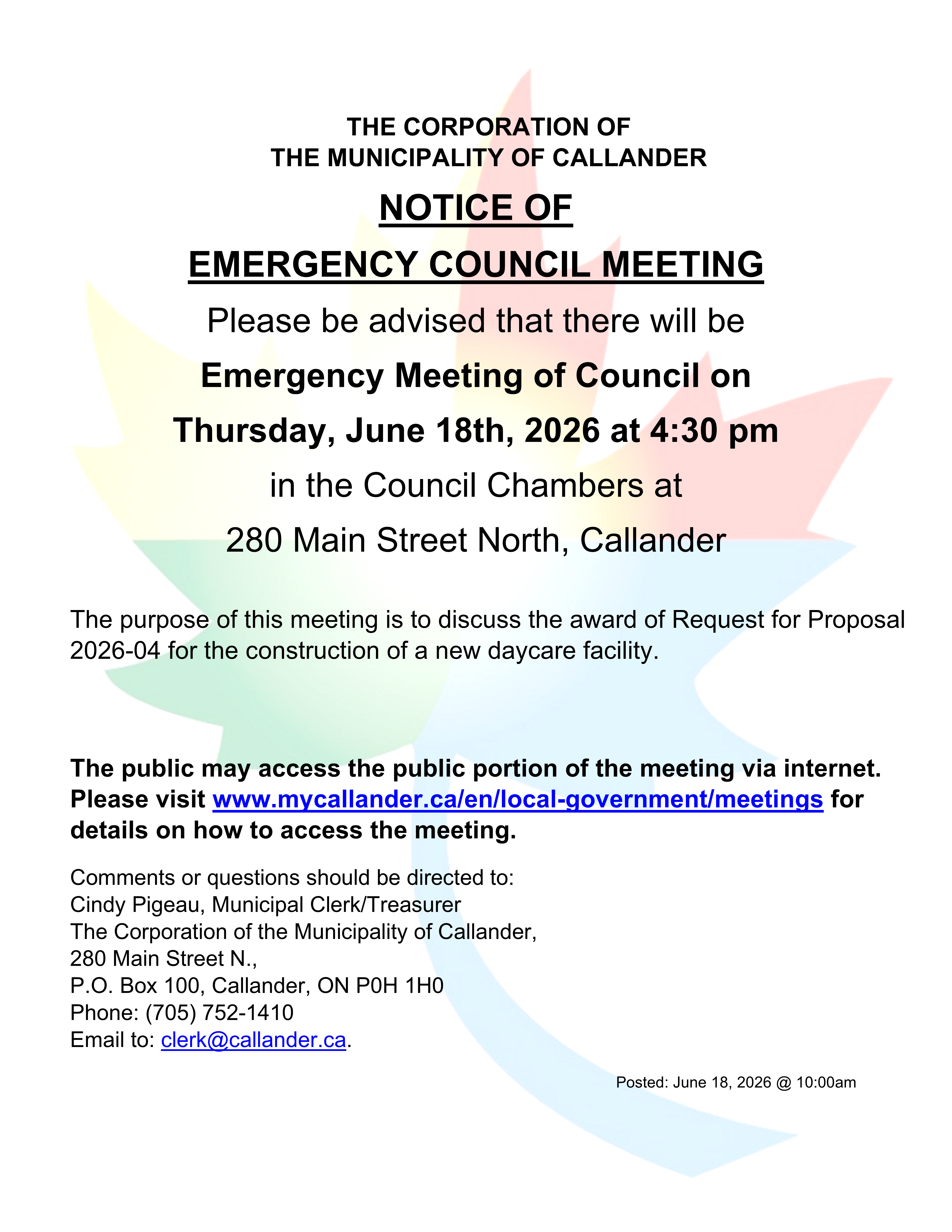 Emergency Council Meeting - June 18, 2026